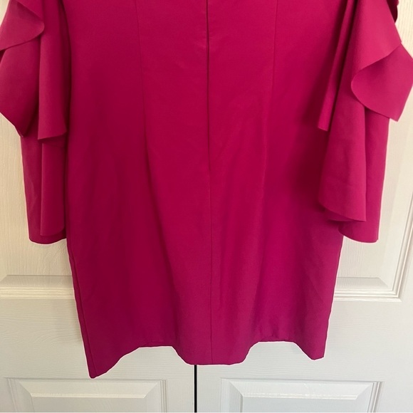 Badgley Mischka Belle Pink Ruffle Bell Sleeves V-Neck Cocktail Dress Size 2 - Picture 7 of 10